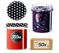 KADAX Lot de 50 bocaux à confiture de 350 ml avec couvercle à visser fi82 mm, bocaux de provisions pour champignons, confitures, miel, bocaux à confiture avec couvercle, bocaux hermétiques à offrir