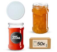 KADAX Lot de 50 bocaux de conservation 315 ml avec couvercle à vis de 66 mm pour miel, dessert, confiture | Bocaux hermétiques, bocaux de mise en conserve, bocaux ronds, pots de confiture, pots à miel