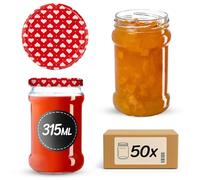 KADAX Lot de 50 bocaux de conservation 315 ml avec couvercle à vis de 66 mm pour miel, dessert, confiture | Bocaux hermétiques, bocal de mise en conserve, bocaux ronds, bocaux à confiture, pots à miel