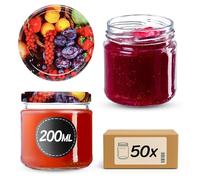 KADAX Lot de 50 bocaux en verre 200ml Ø66 - Couvercle Twist-Off hermétique TO66 - Pour confitures, conserves, cornichons, miel & fermentation