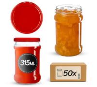 KADAX Lot de 50 bocaux en verre 315 ml, fi66 pour miel, confiture avec couvercle, bocaux hermétiques, bocaux ronds, bocaux à confiture, pots à miel, rouge