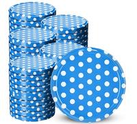 KADAX Lot de 50 couvercles à visser de diamètre - 82 mm - En métal - Avec 6 dents d'encliquetage - Couvercle de rechange pour les bocaux à conserve - Bleu à pois