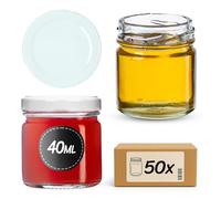 KADAX Lot de 50 mini bocaux en verre de 40 ml avec couvercle à visser Ø 43 mm, bocaux de conserve, bocaux à épices avec couvercle, bocaux retournés, bocaux d'essai, pots à confiture, petits pots à