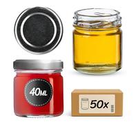 KADAX Lot de 50 mini bocaux en verre de 40 ml avec couvercle à visser de 43 mm de diamètre - Bocaux à épices avec couvercle - Bocaux à dégustation, pots à confiture, petits pots à miel (50 pièces
