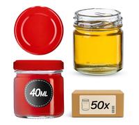 KADAX Lot de 50 mini bocaux en verre de 40 ml avec couvercle à visser de 43 mm de diamètre - Bocaux à épices avec couvercle - Bocaux à dégustation, pots à confiture - Petits pots à miel (50 pièces