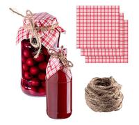 KADAX Lot de 50 napperons décoratifs avec cordon en jute pour bocaux à confiture, napperons en papier (carreaux rouges)