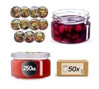 KADAX Lot de 50 petits pots à confiture avec couvercles hermétiques - 250 ml - Idéaux comme cadeau - Mini pots pour miel et épices (champ de légumes