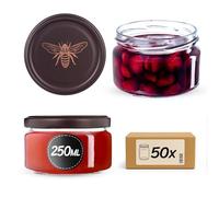 KADAX Lot de 50 petits pots à confiture avec couvercles hermétiques - 250 ml - Idéaux comme cadeau - Motif abeilles dorées