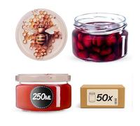 KADAX Lot de 50 petits pots à confiture avec couvercles hermétiques - 250 ml - Idéaux comme cadeau - Motif nid d'abeille
