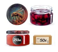 KADAX Lot de 50 petits pots à confiture avec couvercles hermétiques - 250 ml - Idéaux comme cadeau - Motif abeilles
