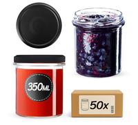 KADAX - Lot de 50 pots à confiture - 350 ml - Avec couvercle à visser de Ø82 mm - Petits pots avec couvercle - Bocaux de conserve pour stérilisation - Pots à vis pour la confiture et le miel - Noir