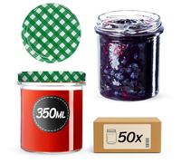 KADAX Lot de 50 pots à confiture 350 ml, avec couvercle à visser, pots à miel, pots de conservation pour champignons, confitures, miel (vert à carreaux)