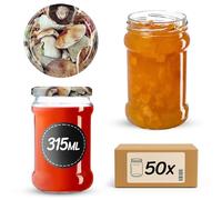 KADAX Lot de 50 pots de conservation 315 ml avec couvercle à vis de 66 mm pour miel, dessert, confiture | Bocaux hermétiques, pot de conserve, pots ronds, pots à confiture, pots à miel (50 pièces