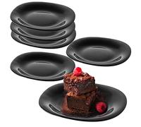 KADAX Lot de 6 assiettes à dessert noires - Passent au lave-vaisselle - En verre renforcé - Assiettes à gâteau modernes - Pour petit-déjeuner - Assiettes plates pour gâteau