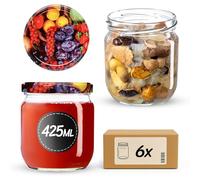 KADAX Lot de 6 bocaux de conservation 425 ml avec couvercle à visser fi82 mm pour le conditionnement, la mise en conserve, la conservation et la préparation des repas - Bocaux hermétiques Twist-off
