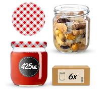 KADAX Lot de 6 bocaux de conservation 425 ml avec couvercle à visser fi82 mm pour le conditionnement, la mise en conserve, la conservation et la préparation des repas - Bocaux hermétiques à