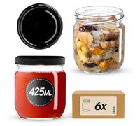 KADAX Lot de 6 bocaux de conservation en verre de 425 ml avec couvercle à visser de 82 mm de diamètre - Pour la conservation, la conservation et la préparation des repas - Noir