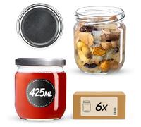 KADAX Lot de 6 bocaux de conservation en verre de 425 ml avec couvercle à visser de 82 mm de diamètre - Pour la conservation, la conservation et la préparation des repas - Argenté