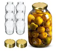 KADAX Lot de 6 bocaux de conservation ronds en verre - 5 l - À insérer avec couvercle à visser - Pour confiture, conserve, conserve - Doré