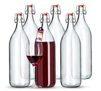 KADAX Lot de 6 bouteilles de liqueur de fruits/de coing, style vintage, en verre de soude, transparentes, 1,9 l, à fermeture à étrier