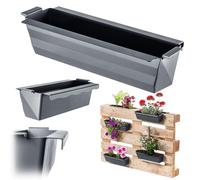 KADAX Lot de 6 jardinières pour palettes européennes, bac à plantes, avec système de suspension, 37 x 9 cm, anthracite, idéal pour planter et décorer comme jardinière de balcon, insert de pot de