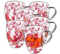 KADAX Lot de 6 verres à café à double paroi - 350 ml - Verres isothermes pour thé et café - Verres à thé en verre borosilicate - Tasse à café avec fleurs séchées - Rose
