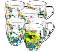 KADAX Lot de 6 verres à café à double paroi - 350 ml - Verres isothermes pour thé et café - Verres à thé en verre borosilicate - Tasse à café avec fleurs séchées - Multicolore