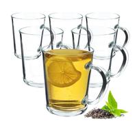 KADAX - Lot de 6 verres en verre transparent avec anse - Tasses à boire avec poignée, résistantes au lave-vaisselle - Tasses à café, tasses à thé, verres à eau, verres pour boissons chaudes (6 x 410