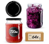 KADAX Lot de 64 bocaux de conservation avec couvercle à visser, 720 ml, idéaux pour la conservation et le stockage (noir)