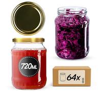 KADAX Lot de 64 bocaux de conservation avec couvercle à visser, 720 ml, idéaux pour la conservation et le stockage (dorés)