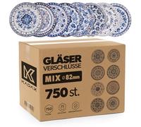 KADAX Lot de 750 couvercles à visser TO82 Ø 82 mm Bleu/blanc - Couvercles à visser pour bocaux à miel et bocaux de confiture 235-900 ml | Hermétiques et adaptés à un usage alimentaire