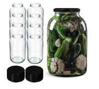 KADAX Lot de 8 bocaux de conservation 4L avec couvercle à visser de 100 mm, idéal pour les concombres, le kombucha, le kimchi, grande ouverture pour le remplissage, la fermentation (Couvercle noir, 8