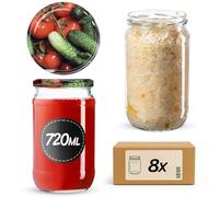 KADAX Lot de 8 bocaux de conservation de 720 ml avec couvercle à visser fi82 mm pour le mise en conserve, la conserve, la conservation et la préparation des repas - Bocaux hermétiques Twist-off