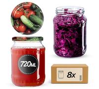 KADAX Lot de 8 bocaux de conservation de 720 ml, idéaux pour la conservation et le rangement, bocaux avec couvercle à visser, Twist Off to 82, bocaux de conservation à conserver (légumes)