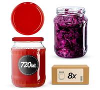 KADAX Lot de 8 bocaux de conservation de 720 ml, idéaux pour la conservation et le rangement, bocaux avec couvercle à visser, Twist Off to 82, bocaux de conservation à insérer (rouges)