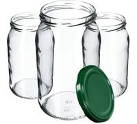 KADAX Lot de 8 bocaux en verre, 900 ml, à insérer, utilisables comme pots à confiture, à provision, à conserve, verts