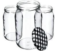 KADAX Lot de 8 bocaux de conservation en verre pour couvercle à visser - 900 ml - Utilisable comme pot à confiture - Bocaux de conservation - Noir à carreaux, K5198