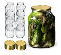 KADAX Lot de 8 bocaux de conservation ronds de 2,5 l - Ø100 mm - Couvercle doré