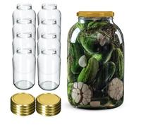 KADAX Lot de 8 Bocaux en Verre 4L avec Couvercle à Vis fi100mm, Pots de Conservation Grande Ouverture pour Cornichons, Kombucha, Kimchi, Fermentation, Marinade (Doré)