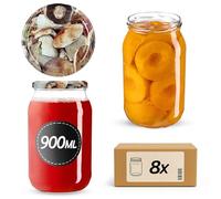 KADAX Lot de 8 bocaux en verre à insérer, 900 ml, utilisables comme pots à confiture, à provision, à conserve, aux champignons