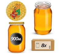 KADAX Lot de 8 grands bocaux en verre 900ml Ø82 - Couvercle Twist-Off hermétique TO82 - Pour conserves, cornichons, légumes fermentés & confitures maison