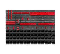 KADAX Lot de 81 Étagère murale d'atelier, 116 x 78 cm, système de stockage en plastique robuste, étagère d'atelier résistante aux UV, plaques murales extensibles, étagère pour garage, (rouge et noir)