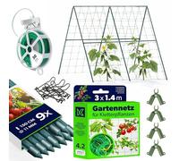 KADAX Lot de 9 tuteurs de concombres - 9 tuteurs de 150 cm - Filet de 1,8 x 5 m - 4 connecteurs de tige de plantes - Fil de jardin de 30 m - Grille de concombre