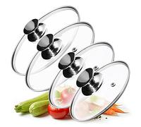 KADAX Lot de couvercles de casserole universels en verre avec poignée, résistants à la chaleur, différentes tailles, couvercle en verre pour casserole, poêle (20+24+26+28 cm, poignée argentée) K8380