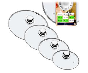 KADAX Lot de couvercles de casserole universels en verre avec poignée, résistants à la chaleur, différentes tailles, couvercle en verre pour casserole, poêle (20+24+26+28 cm, poignée en métal) K8380