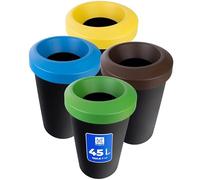 KADAX Lot de poubelles pour tri sélectif, rond, en plastique robuste, poubelle de tri des déchets, poubelle de tri des déchets (4 x 45 l)