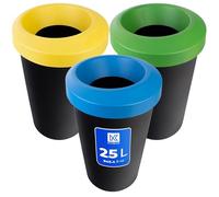 KADAX Lot de poubelles pour tri sélectif, rond, en plastique robuste, poubelle de tri, poubelle de tri des déchets (3 x 25 l)