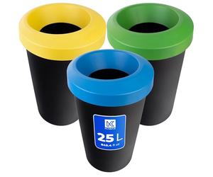 KADAX Lot de poubelles pour tri sélectif, rond, en plastique robuste, poubelle de tri, poubelle de tri des déchets (3 x 25 l)