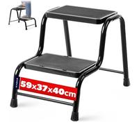KADAX Marchepied à 2 marches en aluminium, marches antidérapantes, stable jusqu'à 150 kg, marchepied pliant pour cuisine, maison et bureau