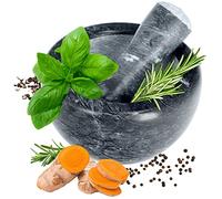 KADAX Mortier de cuisine avec pilon, mortier en pierre, bol de guacamole, mortier à herbes, broyeur en pierre, mortier à épices pour coriandre, cardamome (gris, diamètre 14 cm)